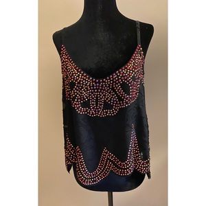 Black Chiffon-Like Top w/Rhinestone Border Detail